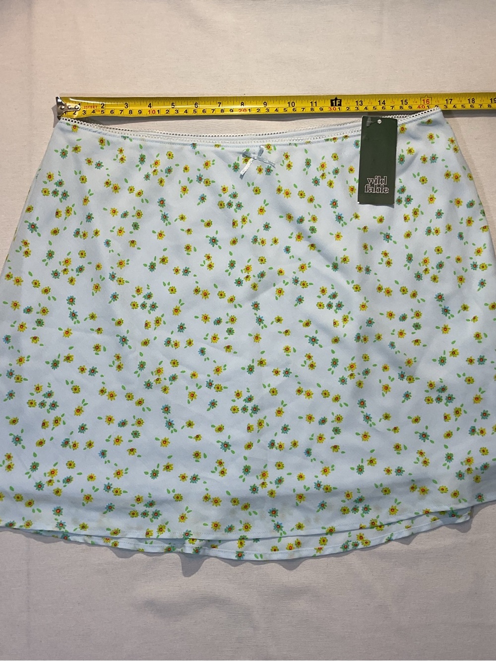Wild Fable NWT Light Aqua Blue Floral Mini Skirt Size XL Sunflowers Soft Comfort - Picture 5 of 7